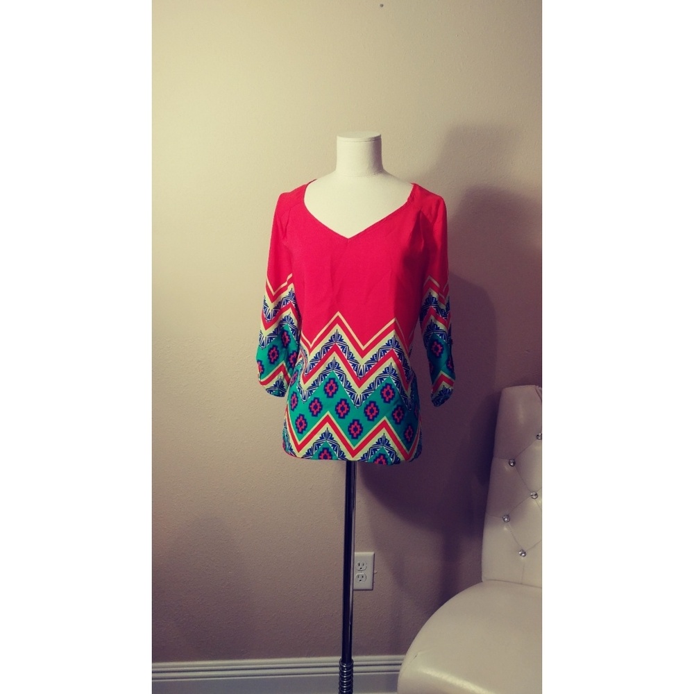 Colorful Aztec Print Tunic Blouse - Picture 4 of 4